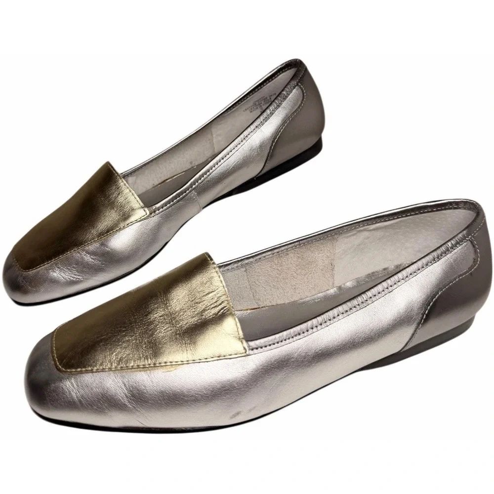 Enzo Angiolini Metallic Liberty‎ Square Toe Leather Loafers 8M